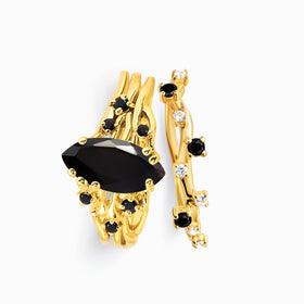 Black Obsidian Black Spinel Ring - Radiance & Black Onyx Ring - Stardust Band