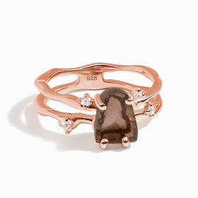 Raw Crystal Ring - Flow Smoky Quartz