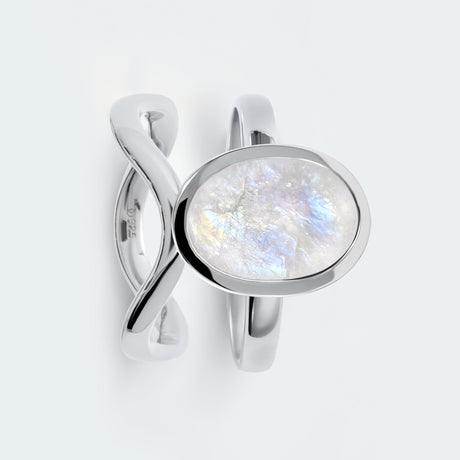 Raw Moonstone Enfolded Ring & Waves Band