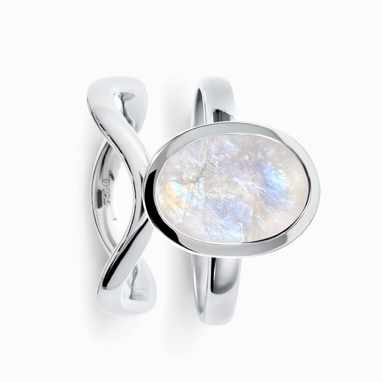 Moonstone Enfolded & Waves Rings – Moon Magic