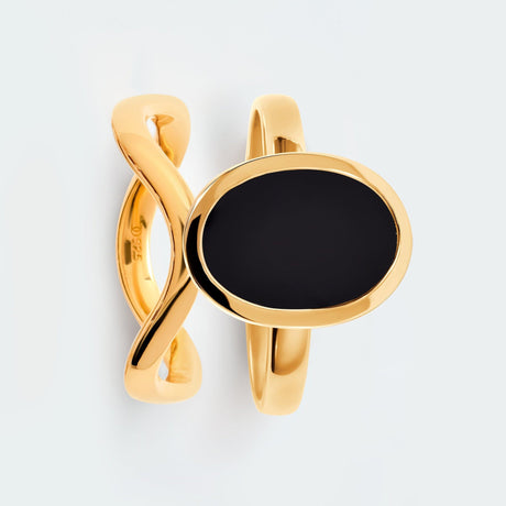 Black Onyx Enfolded Ring & Waves Band
