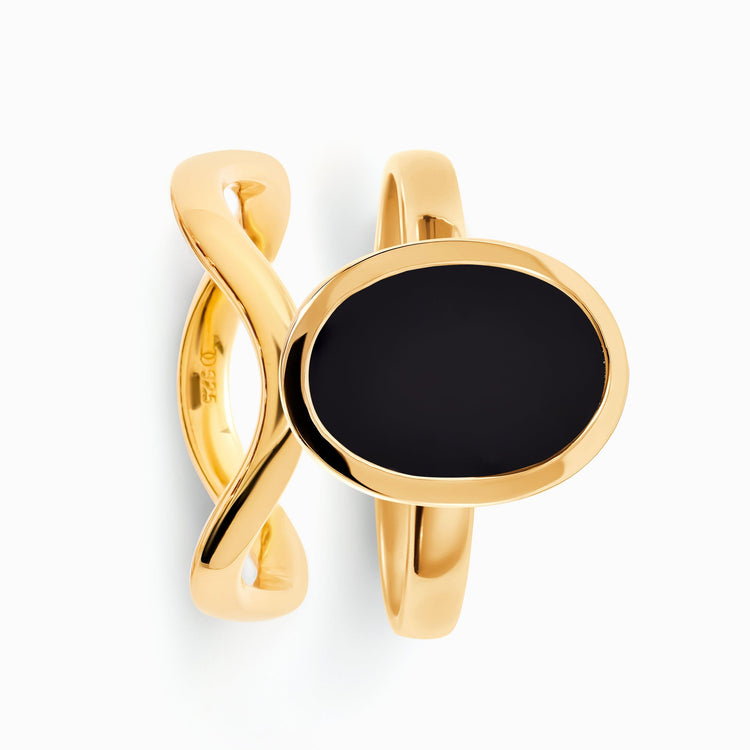 Enfolded Black Onyx & Waves Rings – Moon Magic