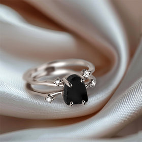 Raw Crystal Ring - Flow Black Obsidian