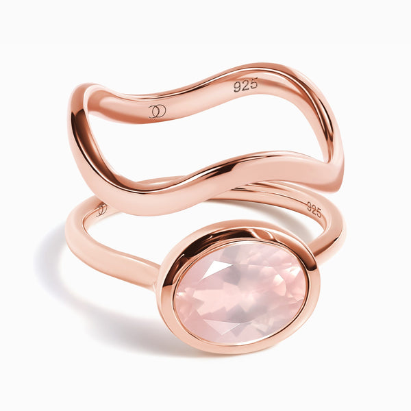 Rose Quartz Skin Touch Ring & Waves Band – Moon Magic
