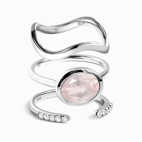 Rose Quartz Skin Touch Ring - Twinkling & Waves Band