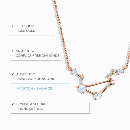 Moonstone Diamond Necklace - Libra Zodiac Constellation