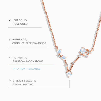 Moonstone Diamond Necklace - Pisces Zodiac Constellation