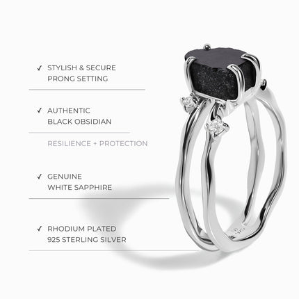 Raw Crystal Ring - Flow Black Obsidian