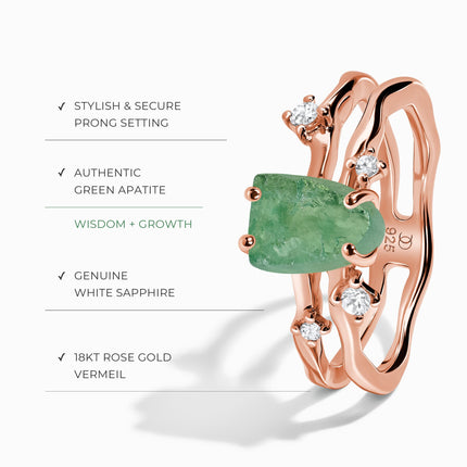 Raw Crystal Ring - Flow Green Apatite