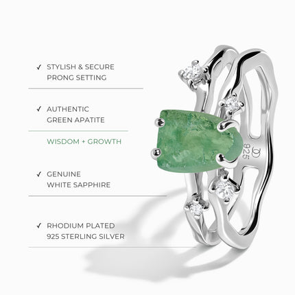 Raw Crystal Ring - Flow Green Apatite