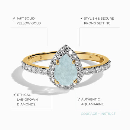 Aquamarine Lab Diamond Ring - Tear of Joy