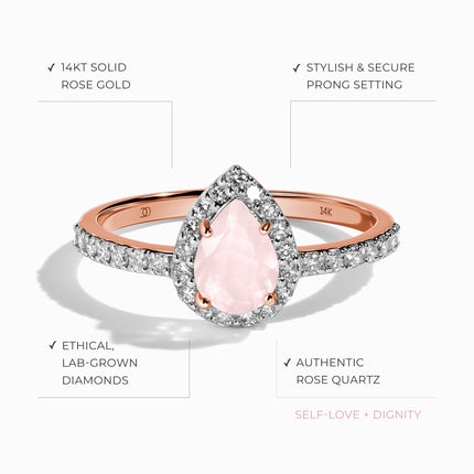 Rose Quartz Lab Diamond Ring - Tear of Joy