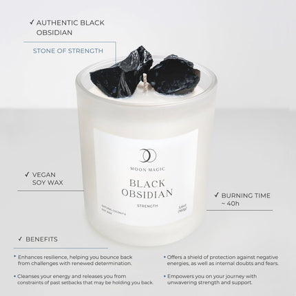 Black Obsidian Crystal Candle - Strength