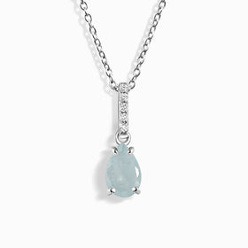 Fine Aquamarine Lab Diamond Necklace Sway - March Birthstone