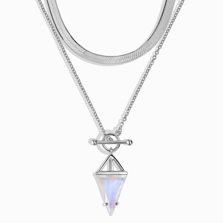 Moonstone Heroine T-Lock Necklace & Herringbone Chain