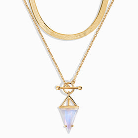 Moonstone Heroine T-Lock Necklace & Herringbone Chain