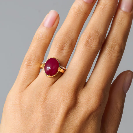 Pink Quartz Cabochon Ring - Aura & White Zircon Ring - Twinkling Band