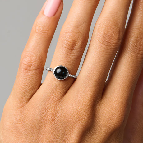 Black Obsidian Energy Ring - Strength Engraved