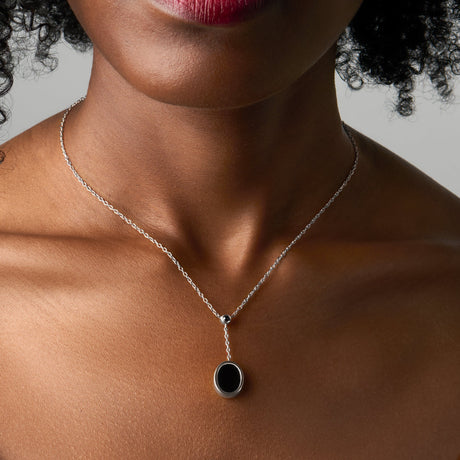 Black Onyx Black Obsidian Necklace - Enfolded Shield