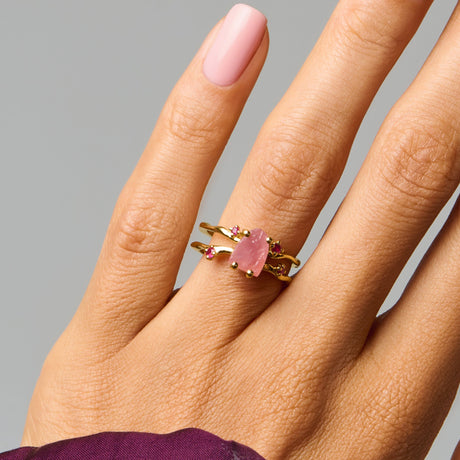 Raw Crystal Ring - Flow Rose Quartz Ruby
