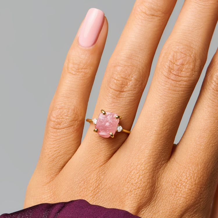 Rose Quartz Lab Diamond Ring - Raw Allure – Moon Magic