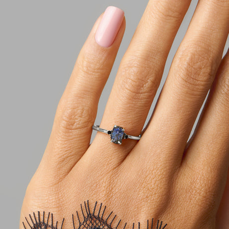 Labradorite Black Onyx Ring - Petite Raw Allure