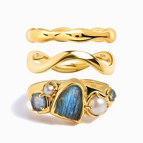 Labradorite Heirloom & Magma & Waves Rings