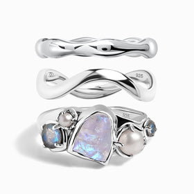 Moonstone Heirloom & Magma & Waves Rings