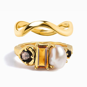 Madeira Citrine Treasure Ring & Waves Band