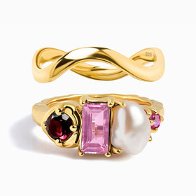 Rhodolite Garnet Treasure Ring & Waves Band