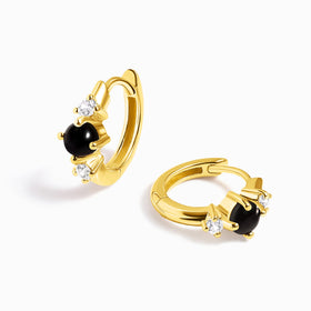 Fine Black Obsidian Lab Diamond Earrings - Loveliness Hoops