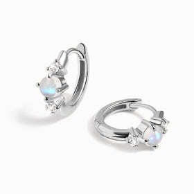 Fine Moonstone Lab Diamond Earrings - Loveliness Hoops