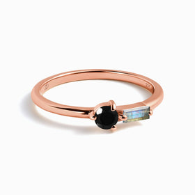Black Obsidian & Labradorite Dainty Ring - Haze