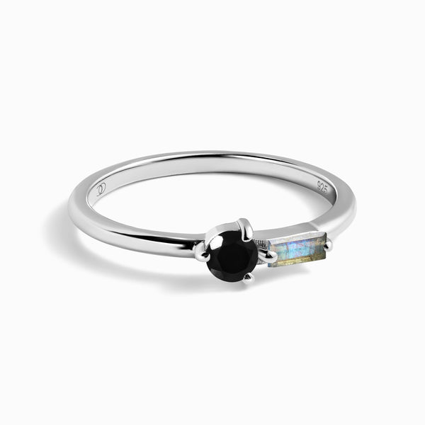 Black Obsidian & Labradorite Dainty Ring - Haze – Moon Magic