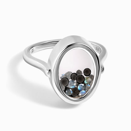 Black Obsidian Labradorite Ring - Halo of Calm