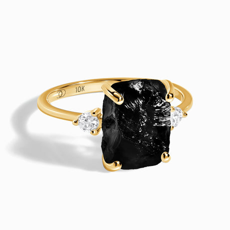 Black Obsidian Lab Diamond Ring - Raw Allure