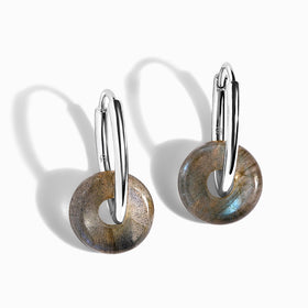 Labradorite Earrings - Circle Hoops