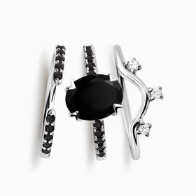 Black Obsidian Black Spinel Harlow Ring & Twinkling Band & Archer Band