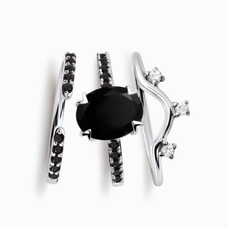 Black Obsidian Black Spinel Harlow Ring & Twinkling Band & Archer Band