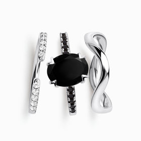 Black Obsidian Black Spinel Harlow Ring & Waves Band & Twinkling Band