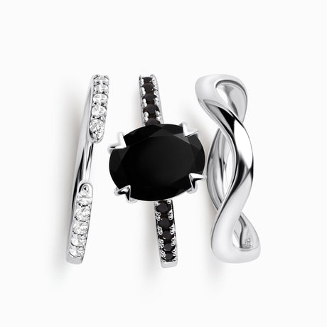 Black Obsidian Black Spinel Harlow Ring & Waves Band & Twinkling Band