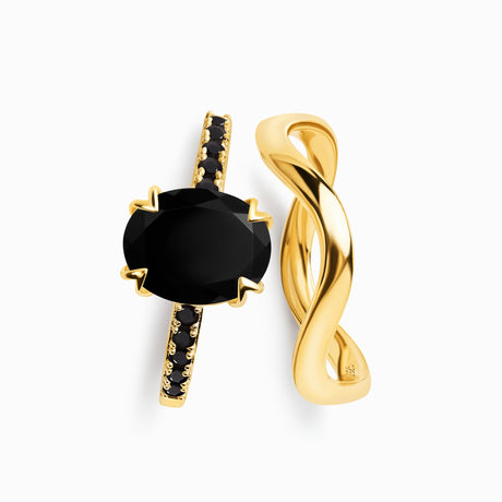 Black Obsidian Black Spinel Harlow Ring & Waves Band