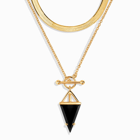 Black Obsidian Heroine T-Lock Necklace & Herringbone Chain