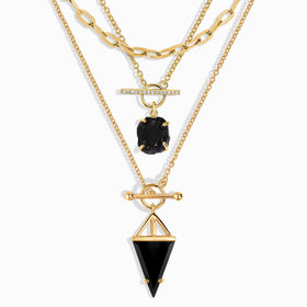 Black Obsidian Heroine & Raw Crystal T-Lock & Widelink Necklaces