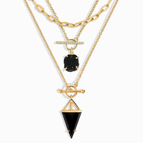 Black Obsidian Heroine T-Lock & Raw Crystal T-Lock Necklaces & Widelink Chain