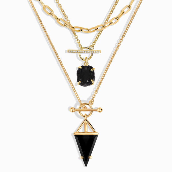 Black Obsidian Heroine T-Lock & Raw Crystal T-Lock Necklaces