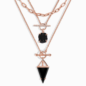 Black Obsidian Heroine & Raw Crystal T-Lock & Widelink Necklaces