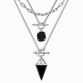 Black Obsidian Heroine & Raw Crystal T-Lock & Widelink Necklaces