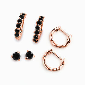 Black Onyx & Black Obsidian Hoop Earring Set - Classic Trio