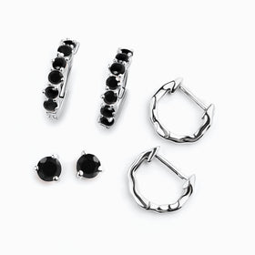 Black Onyx & Black Obsidian Hoop Earring Set - Classic Trio